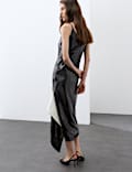 Sequin V Neck Frill Detail Midi Slip Dress