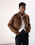 Wool Blend Collared Cropped Utility Jacket