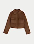 Wool Blend Collared Cropped Utility Jacket