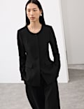 Collarless Longline Blazer with Wool