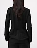 Collarless Longline Blazer with Wool