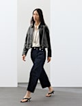 Leather High Shine Collared Cropped Jacket