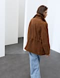 Suede Funnel Neck Longline Jacket
