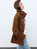 Suede Funnel Neck Longline Jacket