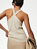 Silk Blend Ribbed Cross Strap Detail Vest