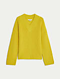 Pure Merino Wool Ribbed V-Neck Jumper