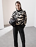 Patterned Crew Neck Jumper with Mohair