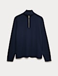 Pure Merino Wool Funnel Neck Half Zip Jumper