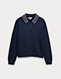 Embellished Polo Jumper with Wool