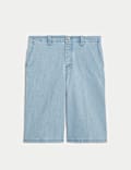 Denim High Waisted Knee Length Bermuda Shorts