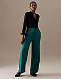 Pleat Front Wide Leg Trousers with Wool