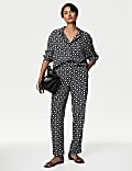 Cupro Rich Printed Straight Leg Trousers