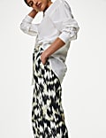 Pure Irish Linen Printed Straight Leg Trousers