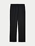 Wool Blend Straight Leg Trousers with Silk