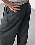 Wool Blend Pinstripe Tapered Trousers