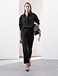 Wool Blend Embellished Straight Leg Trousers