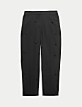 Wool Blend Embellished Straight Leg Trousers