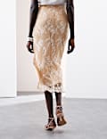 Lace Side Split Midi A-Line Skirt