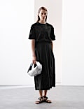 Pure Cotton Embroidered Midi A-Line Skirt
