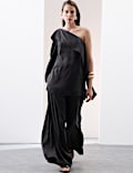 Cupro Rich Wide Leg Palazzo Trousers