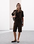 Short taille haute en daim longueur genou