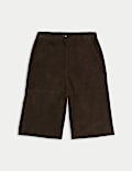 Short taille haute en daim longueur genou