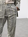 Leather Snakeskin Print Straight Leg Trousers