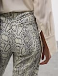 Leather Snakeskin Print Straight Leg Trousers