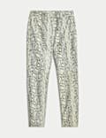 Leather Snakeskin Print Straight Leg Trousers
