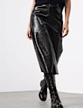 Leather Patent Textured Midi A-Line Skirt