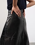 Leather Patent Textured Midi A-Line Skirt