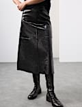 Leather Patent Textured Midi A-Line Skirt