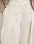 Linen Blend Pleat Front Wide Leg Trousers
