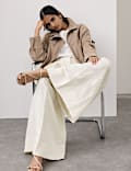 Linen Blend Pleat Front Wide Leg Trousers