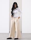 Cotton Blend Wide Leg Trousers