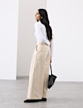 Cotton Blend Wide Leg Trousers