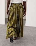 Striped Pleat Front Wide Leg Trousers