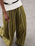 Striped Pleat Front Wide Leg Trousers