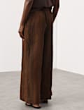 Pure Flax Linen Striped Wide Leg Trousers