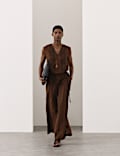 Pure Flax Linen Striped Wide Leg Trousers