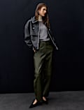 Leather Seam Detail Barrel Leg Trousers