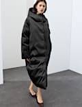 Feather & Down Satin Relaxed Hooded Maxi Puffer Coat