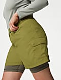 Short cargo taille haute effet superpos&eacute;