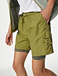 Short cargo taille haute effet superpos&eacute;