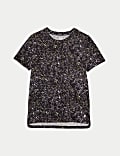 Printed Scoop Neck Fitted T-Shirt