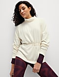 Katoenrijke geborstelde sweater met opstaande kraag