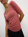 Lightweight Scoop Neck Ruched Yoga T-Shirt