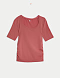 Lightweight Scoop Neck Ruched Yoga T-Shirt