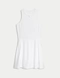 Round Neck Half Zip Pleated Mini Sports Dress