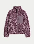 Borg Printed Funnel Neck Zip Up Fleece Jacket